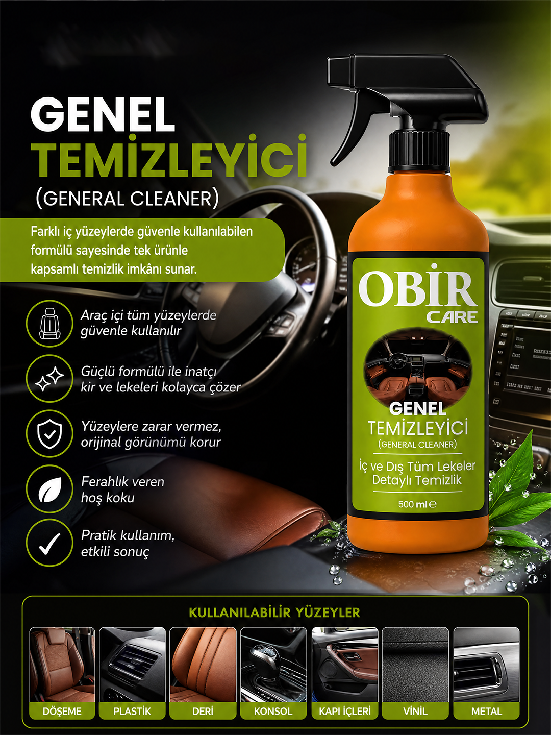 Araç İçi Genel Temizleyici 500 ml – Torpido & Döşeme