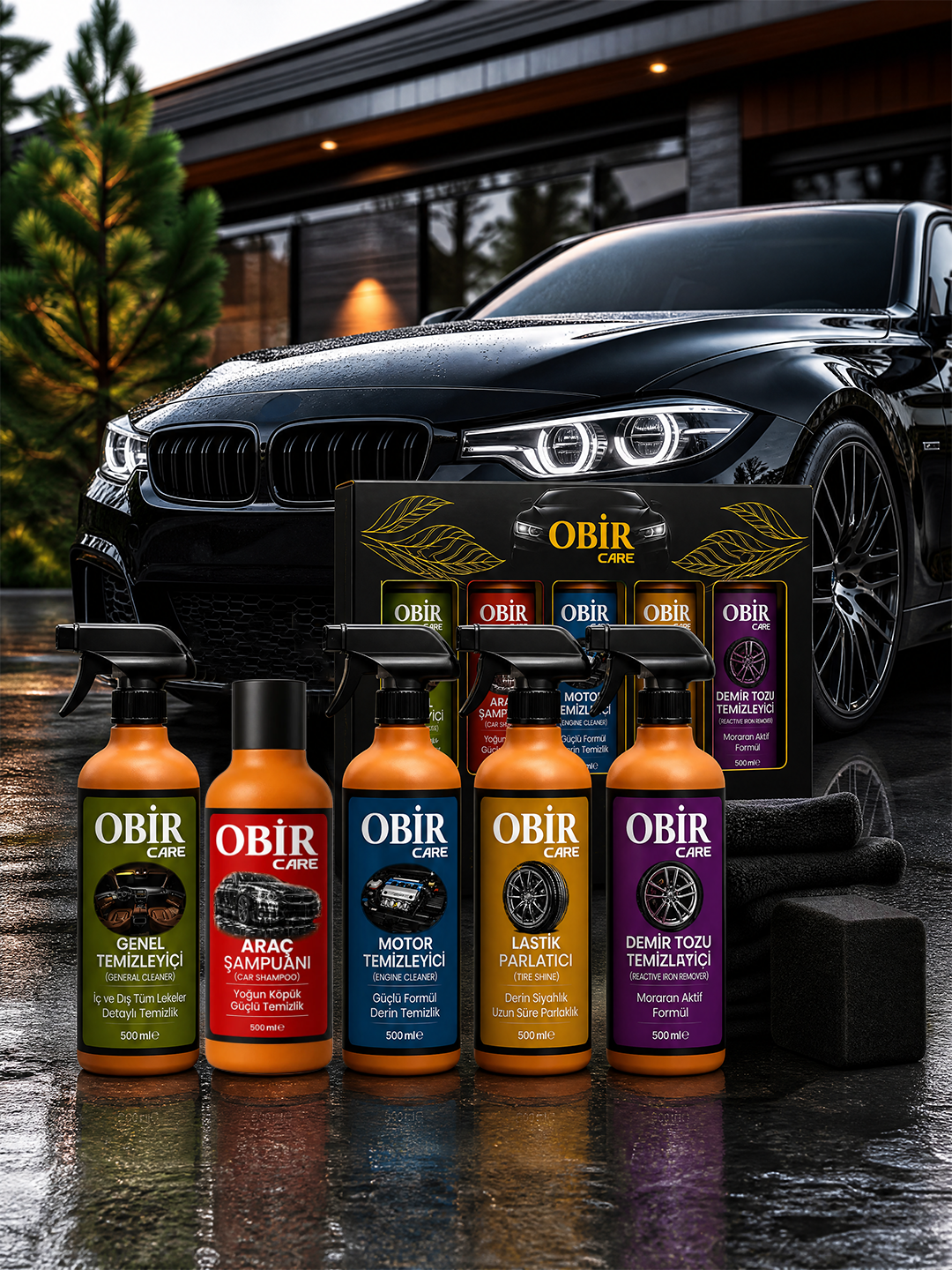 Premium 5'li Oto Bakım Seti – İç, Dış, Motor, Jant, Lastik